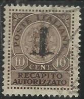 ITALIA REGNO ITALY KINGDOM 1944 REPUBBLICA SOCIALE ITALIANA RSI RECAPITO AUTORIZZATO CENT. 10 TIMBRATO USED - Steuermarken