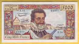 BILLET FRANCAIS - 5000 Francs Henri IV 6.6.1957 TTB+ - 5 000 F 1957-1958 ''Henri IV''