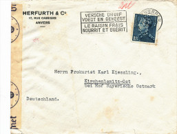 572/22 -  Lettre TP Poortman PERFORE H § C - Entete Herfurth § Co Anvers Vers Allemagne - Censure De Cologne - 1934-51