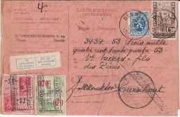 BELGIUM CARTE-RECIPISSE 02/09/1935 COB 285 & 388 + 2 TIMBRES FISCAUX DEERLIJK - Dokumente