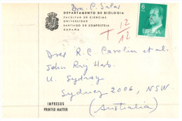 (PF 333) Spain To Australia Underpaid And Taxed Postcard - 1977 - Lettres & Documents