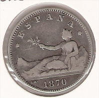 *spain 1 Peseta 1870 De-m (73)    Km  653    Fr+ - First Minting