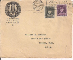 BELGIUM 1935 Cover To TACOMA USA, 318+319, 1,25+1,50, SCHWARTZ BRUXELLES, - 1934-1935 Leopold III.