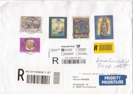 STAMPS ON REGISTERED COVER, NICE FRANKING, POPE JOHN PAUL 2ND, 2005, AUSTRIA - Covers & Documents