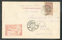 N°54 - 2 Centimes Armoirie Obl. Sc LIEGE DEPART Sur C.V. Du 22 Juillet 1905 VersVenlo (Pays-Bas) - 10047 - 1884-1891 Leopold II