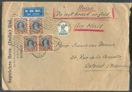 Cover Franked 4R.6As Cancelled Mécanical BOMBAY 28-3-1948 By Airmail To Ostende (Belgium) - 10081 - 1936-47 Roi Georges VI