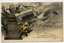 VINCENNES--Du 12° Régiment D´Artillerie ,je Vous Envoie Ce Souvenir Et Ces Fleurs (colombe) éd E.M - Vincennes