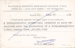 Netherlands NATIONAL DEFENCE RESEARCH COUNCIL 's-GRAVENHAGE 1959 Card Karte To Denmark (2 Scans) - Briefe U. Dokumente