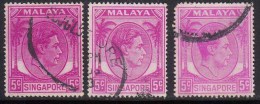 3 Diff, Colour / Shade (Variety ??????), 5c KG VI Series, 1952, Singapore Used, - Singapore (...-1959)