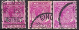 3 Diff, Colour / Shade (Variety ??????), 5c KG VI Series, 1952, Singapore Used, - Singapour (...-1959)