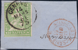 Heimat GE GENEVE 1861-03-14 Briefstück Mit 40Rp. Strubel - Oblitérés