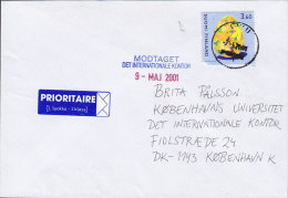 Finland Prioritaire 1. Klass Label 2001 Cover Brief To Denmark Easter Egg Ostern Stamp - Gebraucht