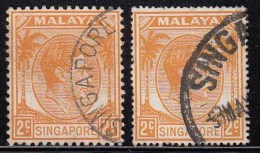 2 Diff., Perf., Of 2c 1948 And 1952, Singapore KG VI Used - Singapour (...-1959)