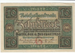 Germany #67a, 10 Mark 1920 Banknote Currency - 10 Mark