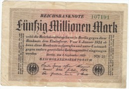 Germany #109b, 100 Million Mark 1923 Banknote Currency - 50 Millionen Mark