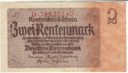 Germany #174b, 2 Mark  Rentenmark 1937 Banknote Currency - 2 Rentenmark