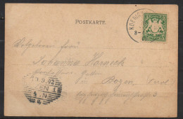 S259.-.GERMANY-  BAYERN .-. CARD.-. ARMS COAT, 5 PF. GREEN. TO BOZEN - Covers & Documents