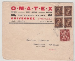 BELGIUM USED COVER 20/05/1951 COB KP 20 & COB 681 GRIVEGNEE VERS WASSELONNE FRANCE - Tête-bêche [KP] & Inter-panels [KT]