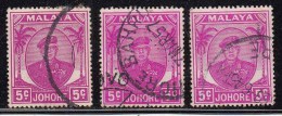 Johore Used 1949, 5c X  3 Diff.,  Malaya - Johore