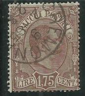 ITALIA REGNO ITALY KINGDOM 1884 - 1886 PACCHI POSTALI LIRE 1,75 TIMBRATO USED - Postal Parcels