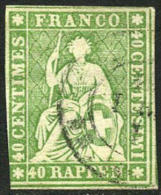 Switzerland #40 Used 40r  Green Imperf From 1858-62 - Oblitérés