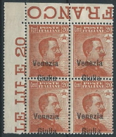 1918-19 VENEZIA GIULIA 20 CENT QUARTINA VARIETà SOPRASTAMPA MNH ** - ED734-2 - Venezia Giulia