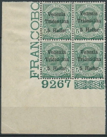 1918 TRENTINO EFFIGIE 5 H NUMERO DI TAVOLA QUARTINA LUSSO MNH ** - ED758 - Trento