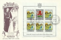 Penrhyn 1982 21 June Birth Of Prince William Of Wales 80c Souvenir Sheet FDC - Penrhyn