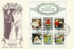 Penrhyn 1982 21 June Birth Of Prince William Of Wales Souvenir Sheet FDC - Penrhyn