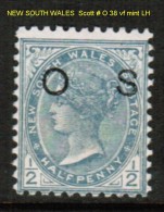 NEW SOUTH WALES    Scott  # O 38 VF MINT LH - Usados