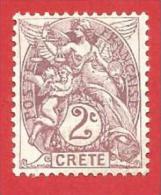 FRANCIA COLONIE CRETA - MH - 1902 / 03 - Soggetti Allegorici Vari - 2 C. Bruno Lilla - Unificato 2 - Unused Stamps