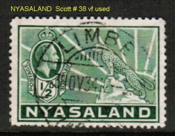 NYASALAND    Scott  # 38 VF USED - Nyassaland (1907-1953)