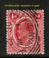 NYASALAND    Scott  # 3 VF USED - Nyassaland (1907-1953)