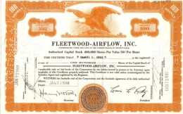 Scripofilia : Fleetwood Airflow Inc 100 Shares Pennsylvania  1943 Doc.041 - Aviación