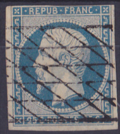 12497# 25 Centimes BLEU NAPOLEON REPUBLIQUE 1852 Oblitération GRILLE SANS FIN Cote 200 Euros - 1852 Louis-Napoleon