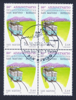 2012 SAN MARINO "80° ANN. DELL´INAUGURAZIONE DELLA FERROVIA ELETTRICA RIMINI - SAN MARINO" QUARTINA ANNULLO PRIMO GIORNO - Used Stamps