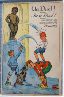 CPA LITHO Illustrateur Manneken-pis Enfant Un Duel Du Plus Long Pipi Voyagé 1947 Flamme Festival Du Film Beau Art - Famous People