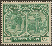 ST KITTS-NEVIS 1921 1/2d KGV SG 37a HM #CY264 - San Cristóbal Y Nieves - Anguilla (...-1980)