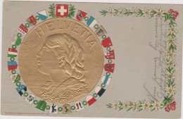 SUISSE,SWITZERLAND,SCHWEI Z,SVIZZERA,HELVETIA,CARTE POSTALE ANCIENNE,1906,piece D´or En Relief,symbole,liberté,pa   Trie - Bôle