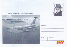 10- WHALES, WHALES HUNTING ILLUSTATED HISTORY, COVER STATIONERY, ENTIER POSTAL, 2004, ROMANIA - Baleines