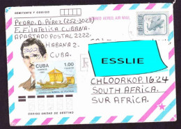 Cuba On Registered Air Mail Cover To South Africa - 1985 - Mario Martinez Arara, Crocodile, Ship, Roman Galley - Brieven En Documenten