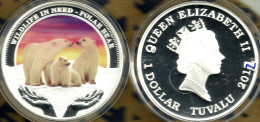 TUVALU $1 WILDLIFE IN NEED- POLAR BEAR ANIMAL COLOURED FRONT QEII BACK 2012 SILVER PROOF READ DESCRIPTION CAREFULLY !!! - Tuvalu