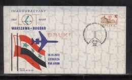 POLAND 1972 FIRST FLIGHT COVER PLL LOT WARSAW TO BAGHDAD IRAQ AIRPLANE AIRCRAFT PLANE - Posta Aerea