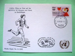 United Nations Vienna 1992 Special Cancel OLYMPIA On Postcard - Olympics Running - Technology Woman Computer - Briefe U. Dokumente