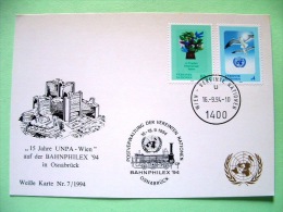 United Nations Vienna 1994 Special Cancel BAHNPHILEX On Postcard - Birds - Train Cancel - Briefe U. Dokumente