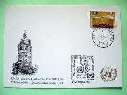 United Nations Vienna 1996 Special Olympics Cancel OVEBRIA On Postcard - Youth Year - Teepees - Cartas & Documentos