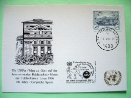 United Nations Vienna 1996 Special Fence Olympics Cancel ESSEN On Postcard - U.N. 50 Anniv. - Cartas & Documentos