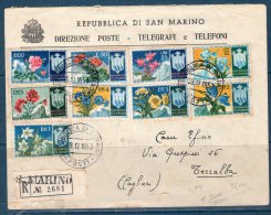 SAN MARINO -STORIA POSTALE RACC  1954  --"FIORI "  -- VIAGGIATA - Briefe U. Dokumente