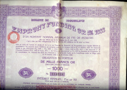 LBR35B - EMPRUNT DU ROYAUME DE YOUGOSLAVIE 1933 COUPONS 44 A 48 INCLUS ATTACHES - Banca & Assicurazione