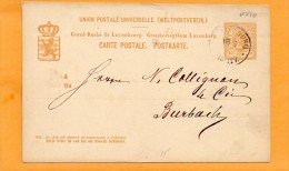 Luxembourg 1881 Card Mailed To Burbach - Ganzsachen